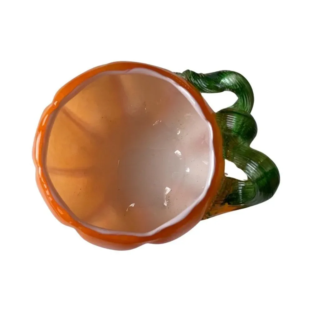 Hand Blown Art Glass Deco Pumpkin Bowl Vase Planter Swirl NWT